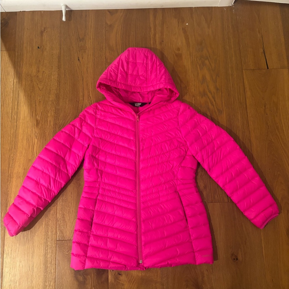 Lands' End Girls' Hot Pink Hooded Puffer Jacket
